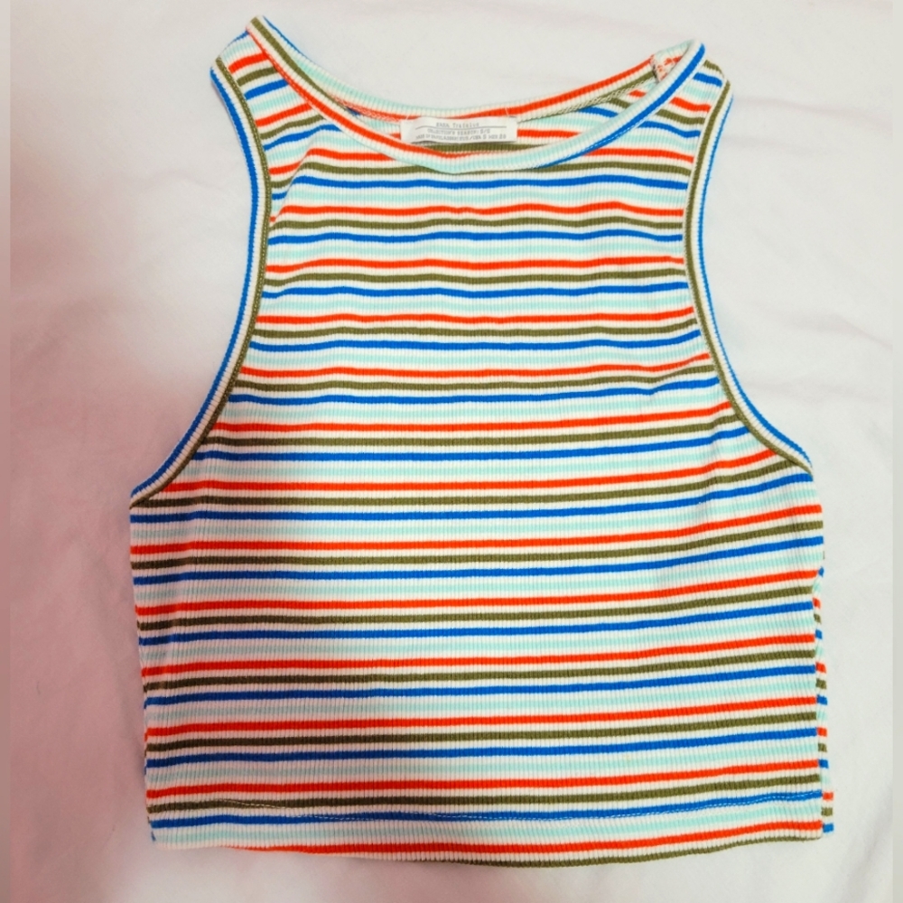 ZARA striped pattern ribbed cropped tank top